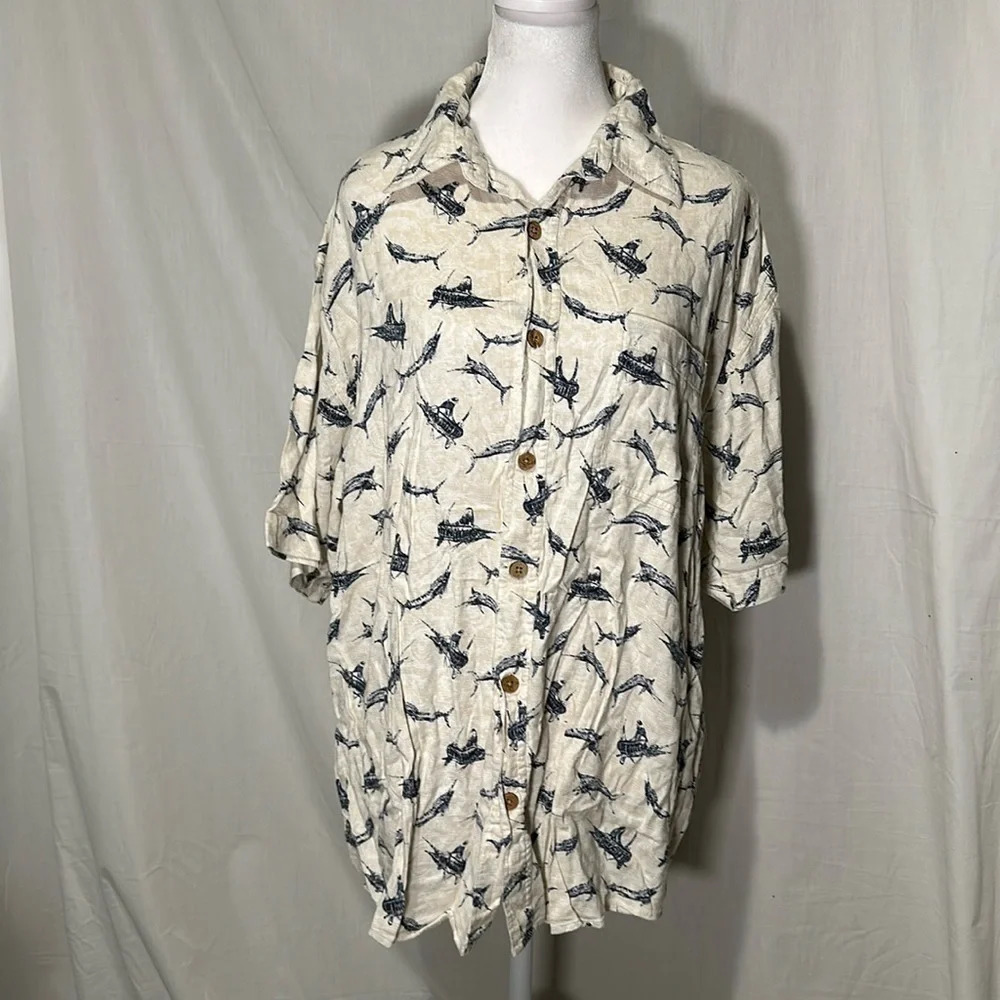 mens swordfish print Boca Classics button up short sleeve shirt size xl
